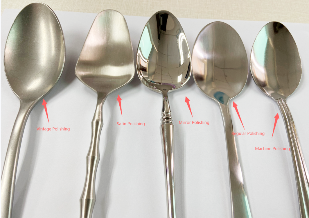 Diagram showing three different polishing methods on metal surfaces