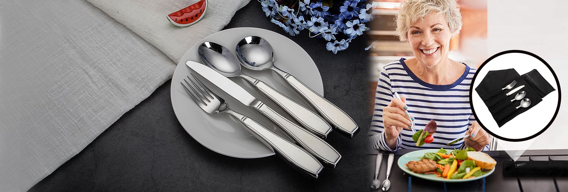 Adaptive flatware for seniors being used